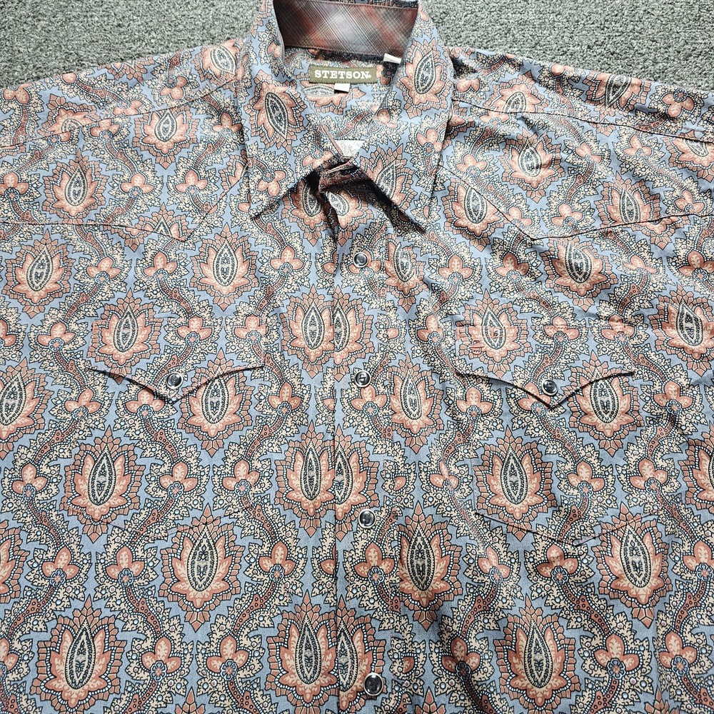Stetson Shirt Mens 2XL Paisley Long Sleeve Pearl Snap Button Multicolor  Western - Picture 2 of 8
